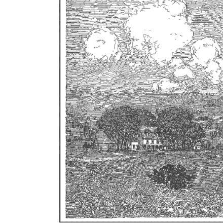 SVG File with a title Franklin Booth - Landscape with houses